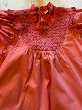 Love The Label Women’s Coral Smocked Ruffle Dress